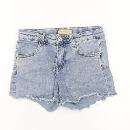 Smogirl Girls Blue Cut-Off Denim Shorts Size 12 Cotton Blend Frayed Hem