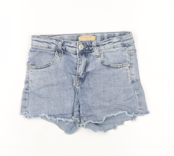 Smogirl Girls Blue Cut-Off Denim Shorts Size 12 Cotton Blend Frayed Hem