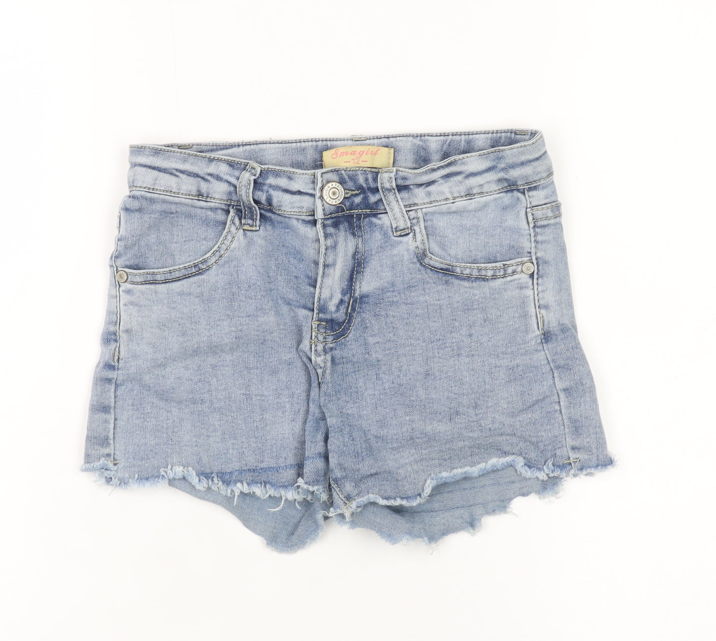Smogirl Girls Blue Cut-Off Denim Shorts Size 12 Cotton Blend Frayed Hem