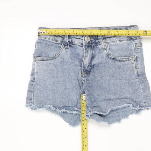 Smogirl Girls Blue Cut-Off Denim Shorts Size 12 Cotton Blend Frayed Hem