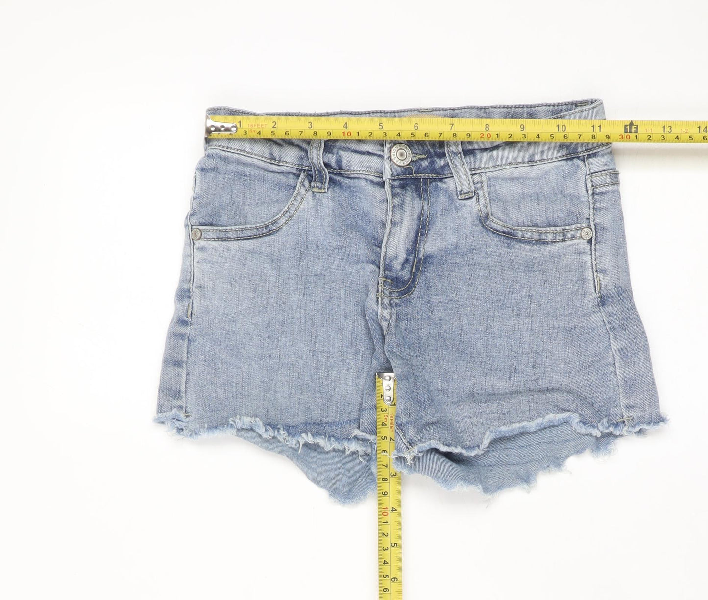 Smogirl Girls Blue Cut-Off Denim Shorts Size 12 Cotton Blend Frayed Hem