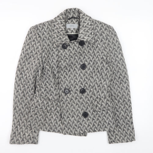 Marks and Spencer Women's Grey Herringbone Pea Coat Size 8 Wool Blend