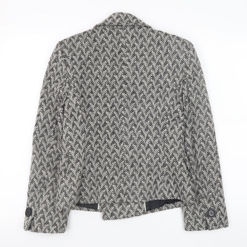 Marks and Spencer Women's Grey Herringbone Pea Coat Size 8 Wool Blend