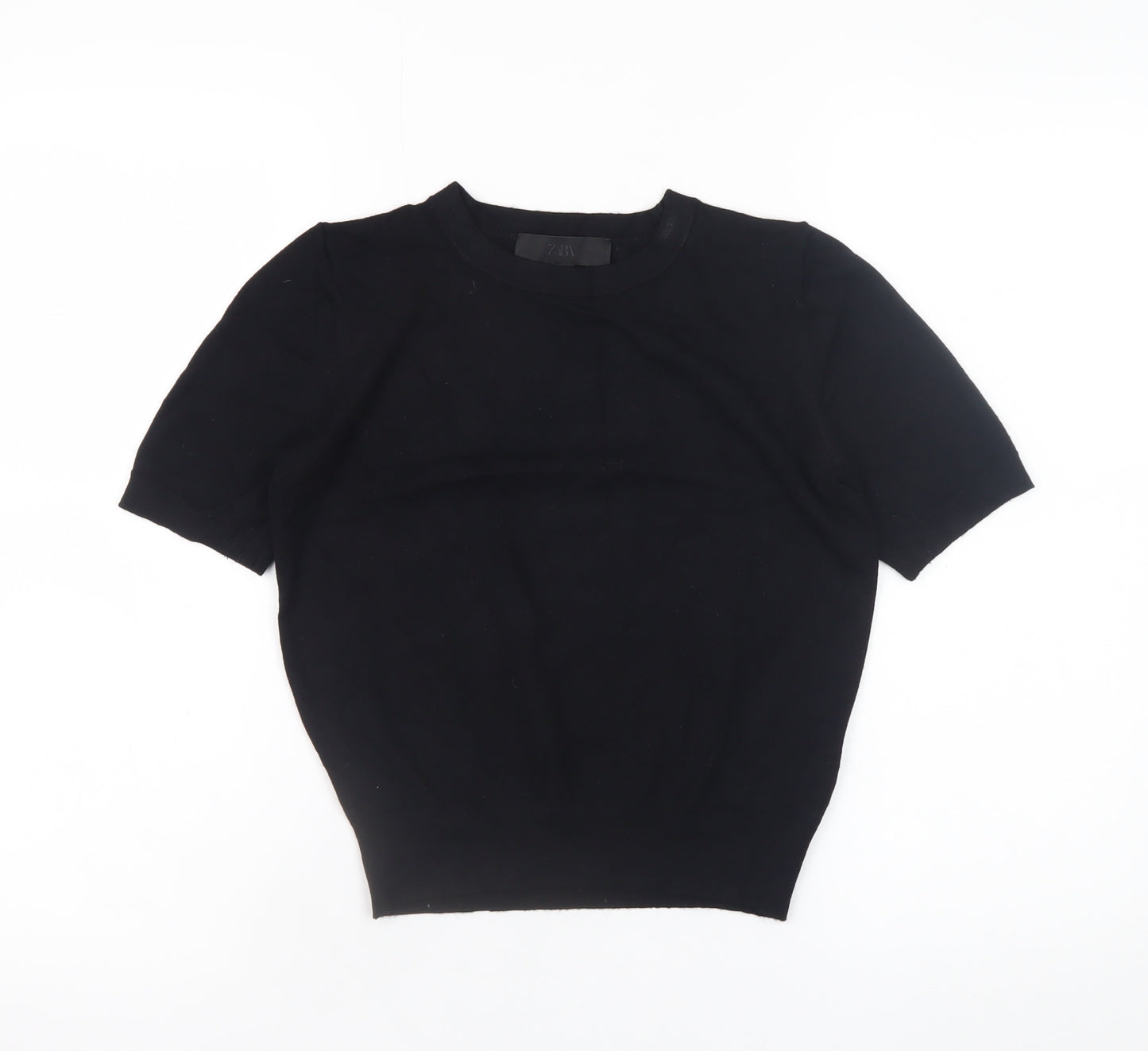 ZARA Women Black Short Sleeve Knit Pullover Jumper Size S