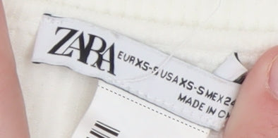 Zara Women White Beaded Cropped Tank Top XS Summer