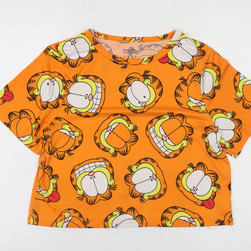 Garfield Women's Orange Cropped Short Sleeve Cartoon T-Shirt Size S