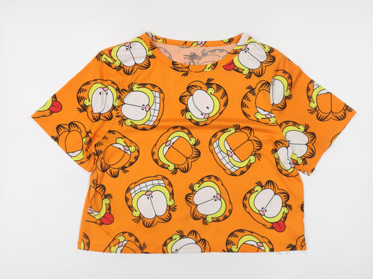 Garfield Women's Orange Cropped Short Sleeve Cartoon T-Shirt Size S