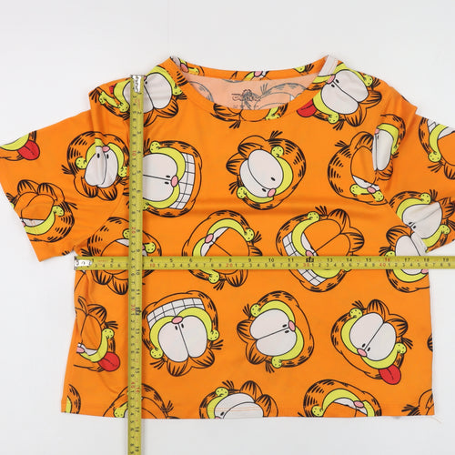 Garfield Women's Orange Cropped Short Sleeve Cartoon T-Shirt Size S