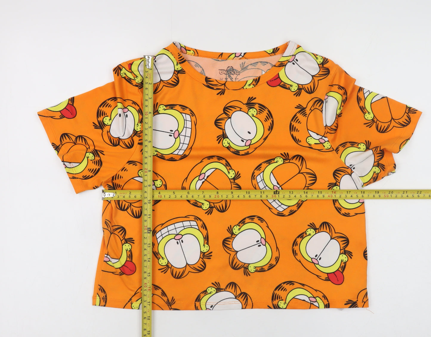 Garfield Women's Orange Cropped Short Sleeve Cartoon T-Shirt Size S