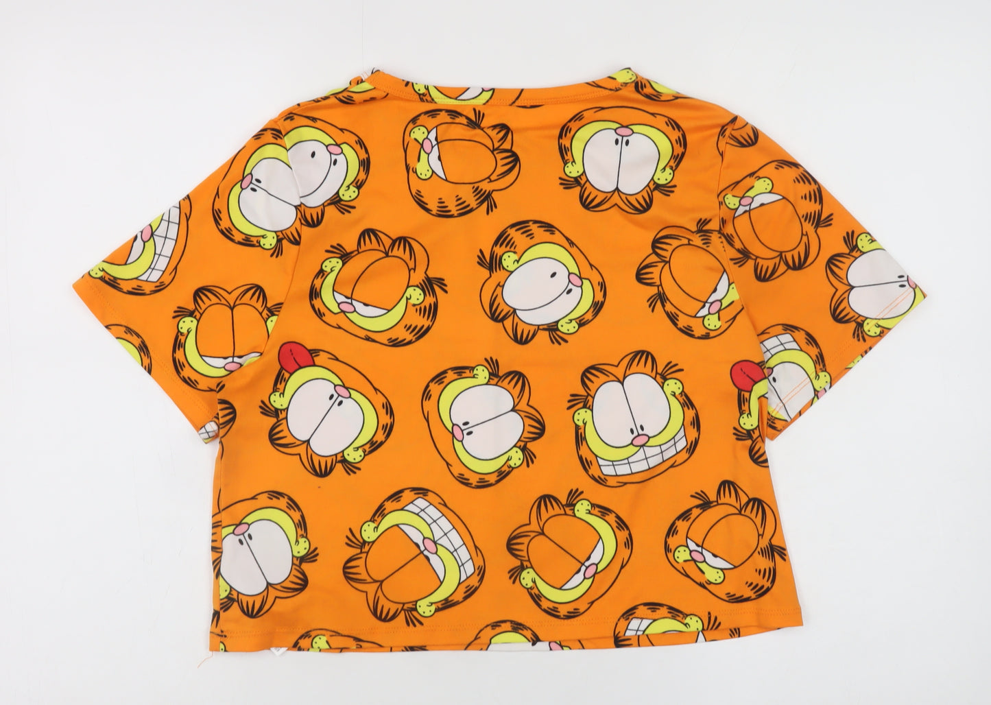 Garfield Women's Orange Cropped Short Sleeve Cartoon T-Shirt Size S