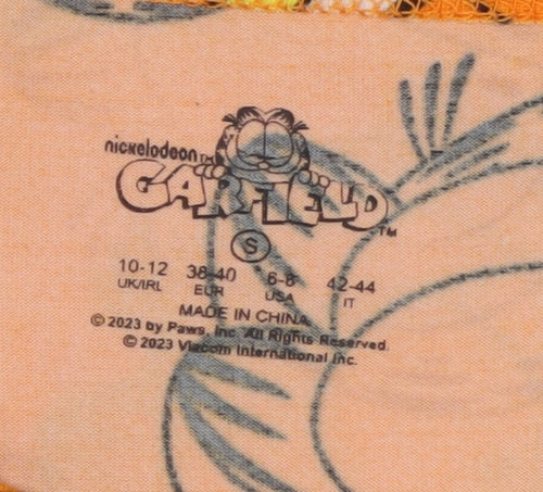 Garfield Women's Orange Cropped Short Sleeve Cartoon T-Shirt Size S