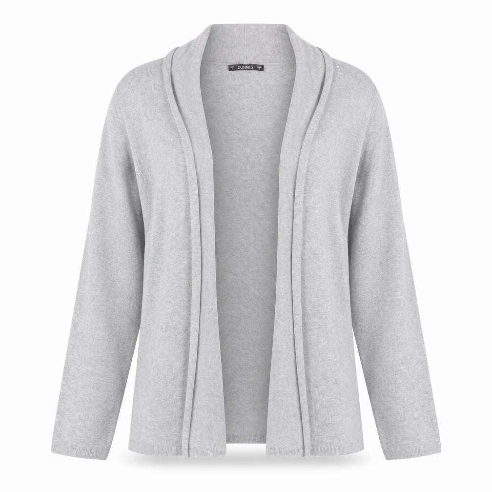 Front view of Dunnes Women’s Grey Long Sleeve Open Cardigan, size L