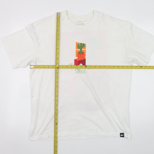 Pull&Bear Men's White Cactus Fan Graphic Cotton T-Shirt Size M