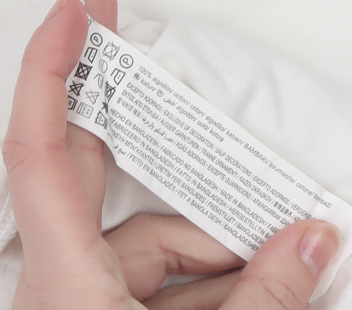 Pull&Bear Men's White Cactus Fan Graphic Cotton T-Shirt Size M