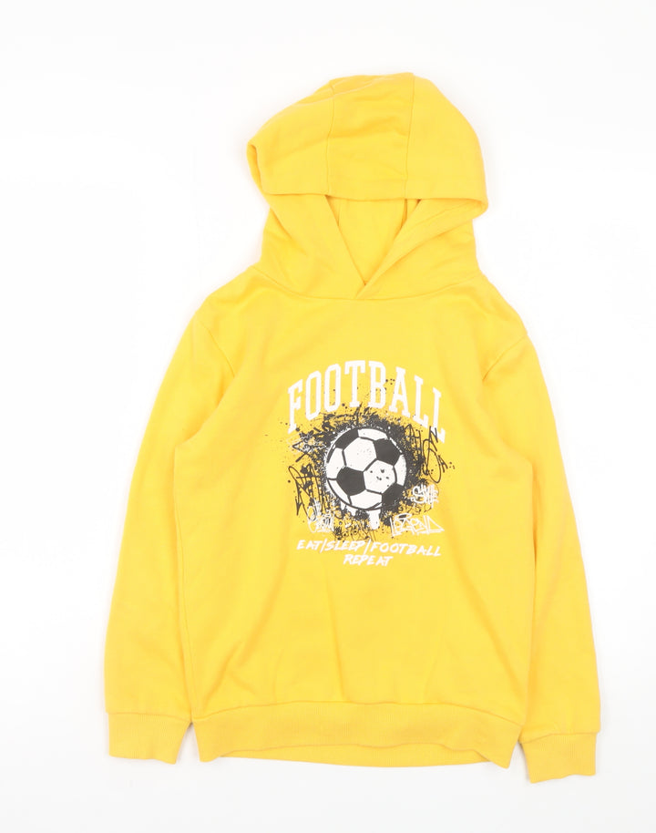 Dunnes Stores Boys Yellow Football Graphic Pullover Hoodie 9-10 Years