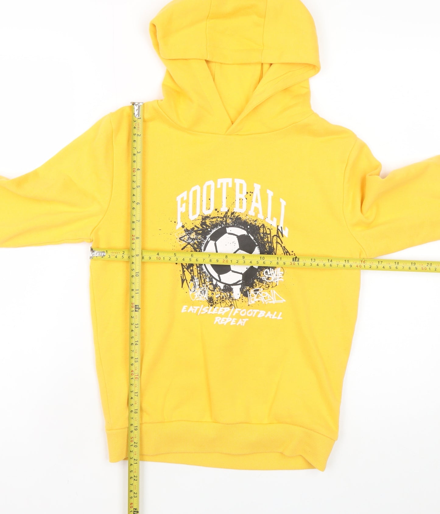 Dunnes Stores Boys Yellow Football Graphic Pullover Hoodie 9-10 Years