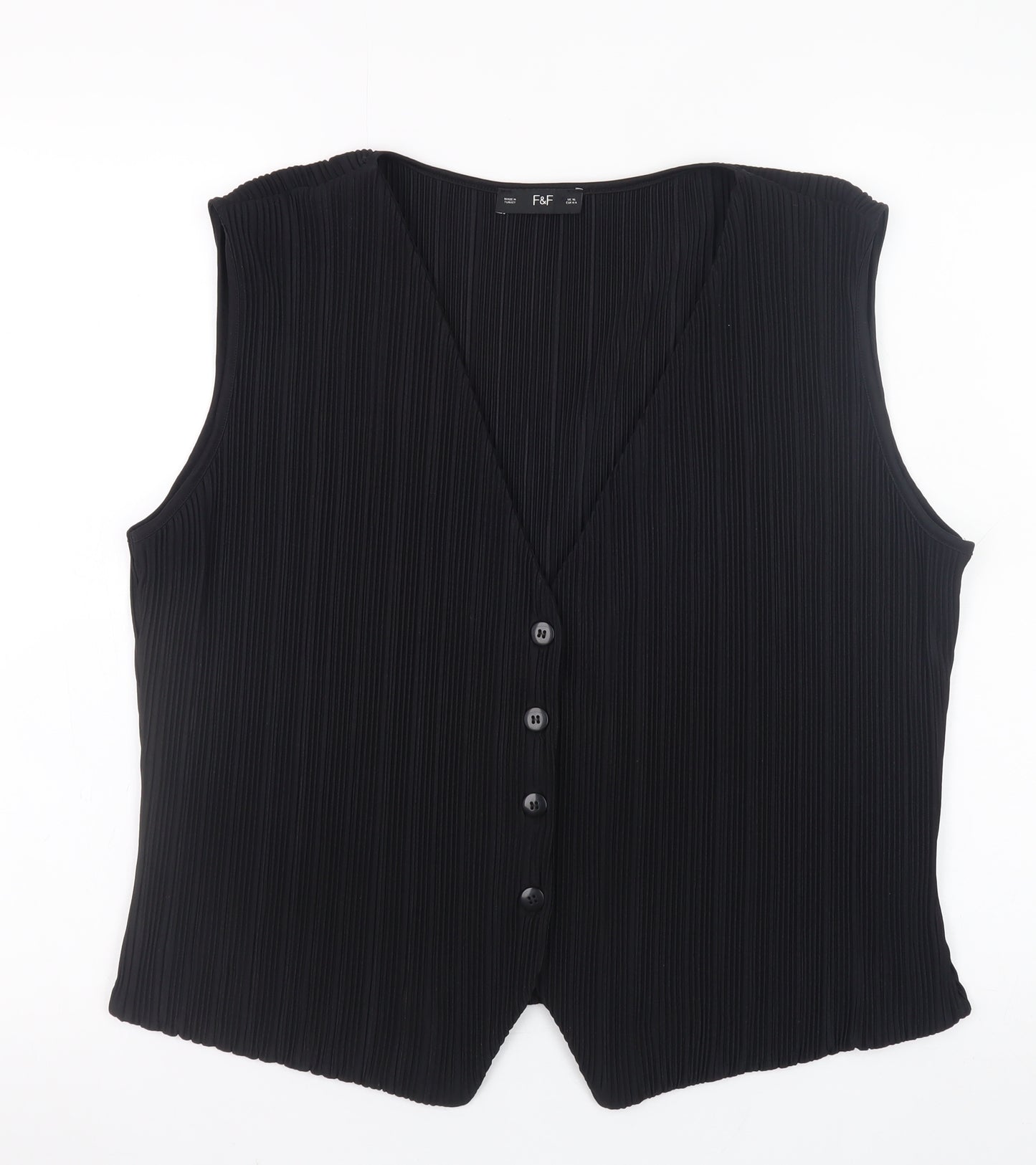 F&F Women’s Black Sleeveless Button Blouse UK 16