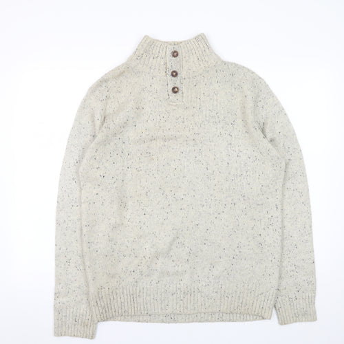 Cedar Wood State Men's Beige Henley Jumper L High Neck Knit