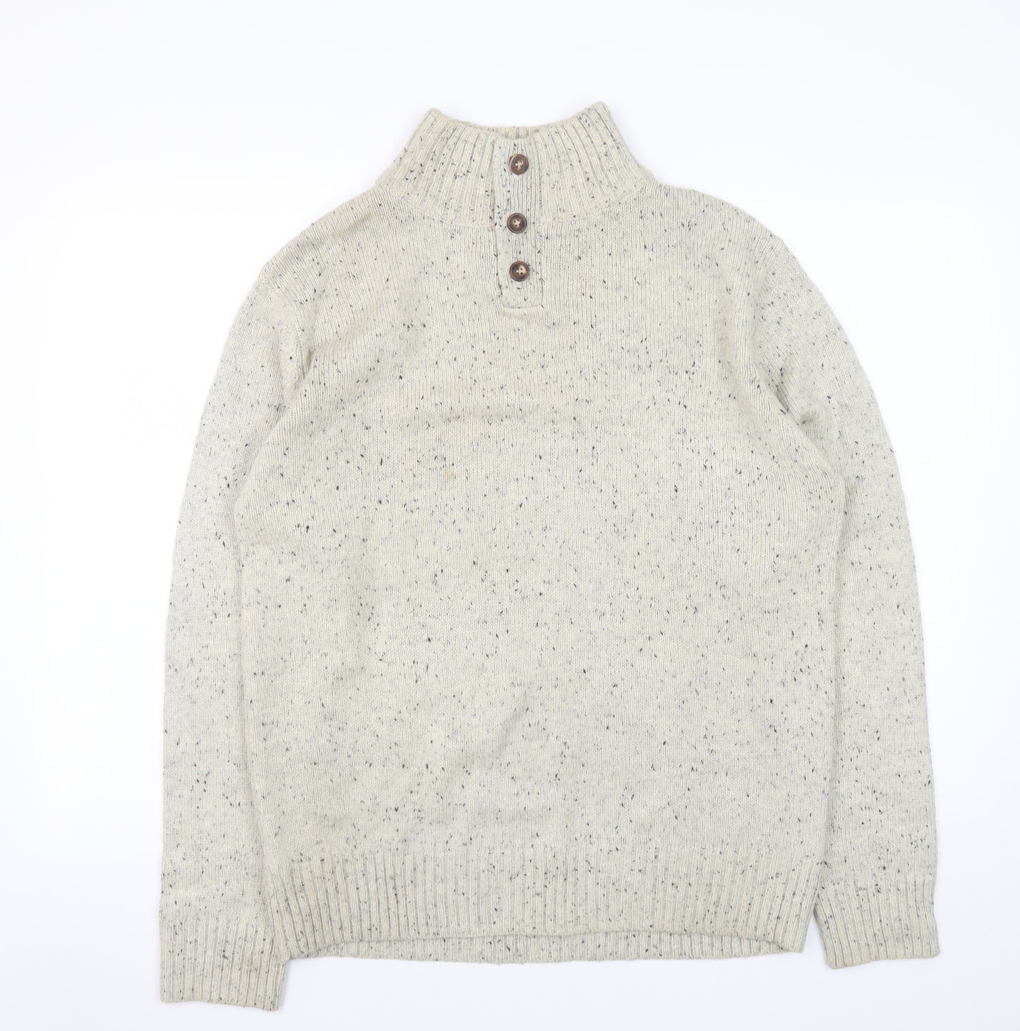 Cedar Wood State Men's Beige Henley Jumper L High Neck Knit