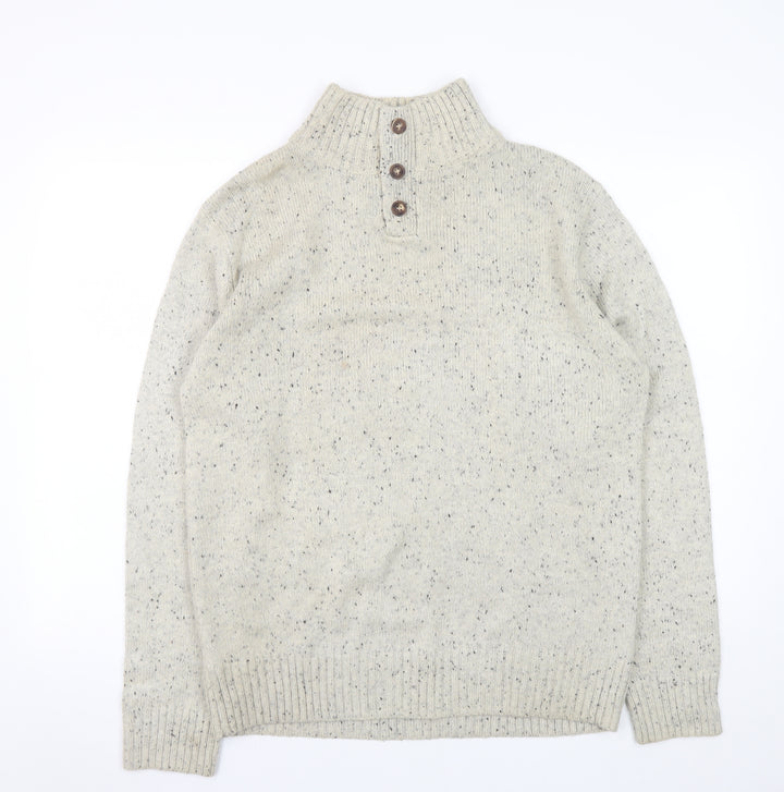 Cedar Wood State Men's Beige Henley Jumper L High Neck Knit