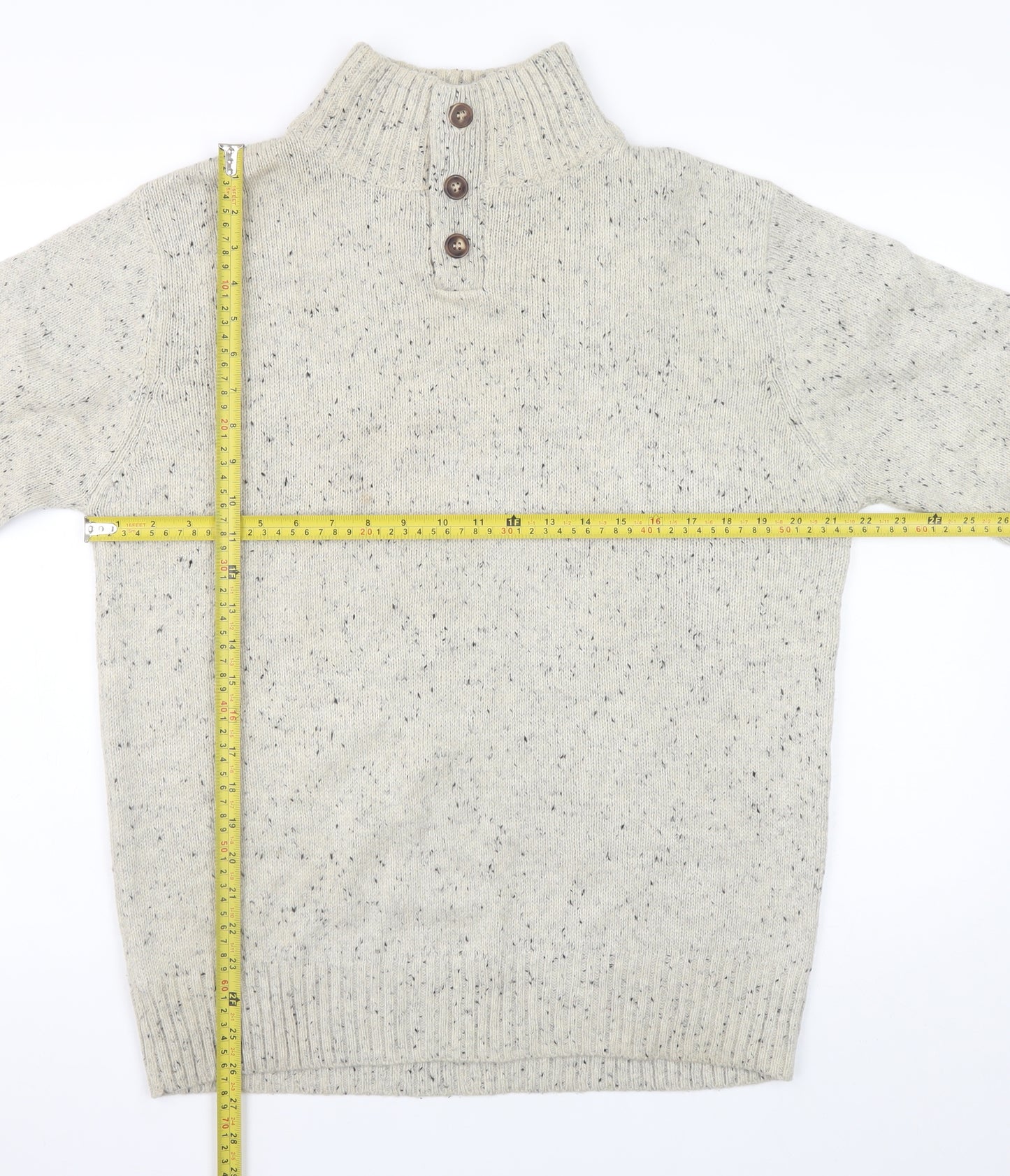 Cedar Wood State Men's Beige Henley Jumper L High Neck Knit