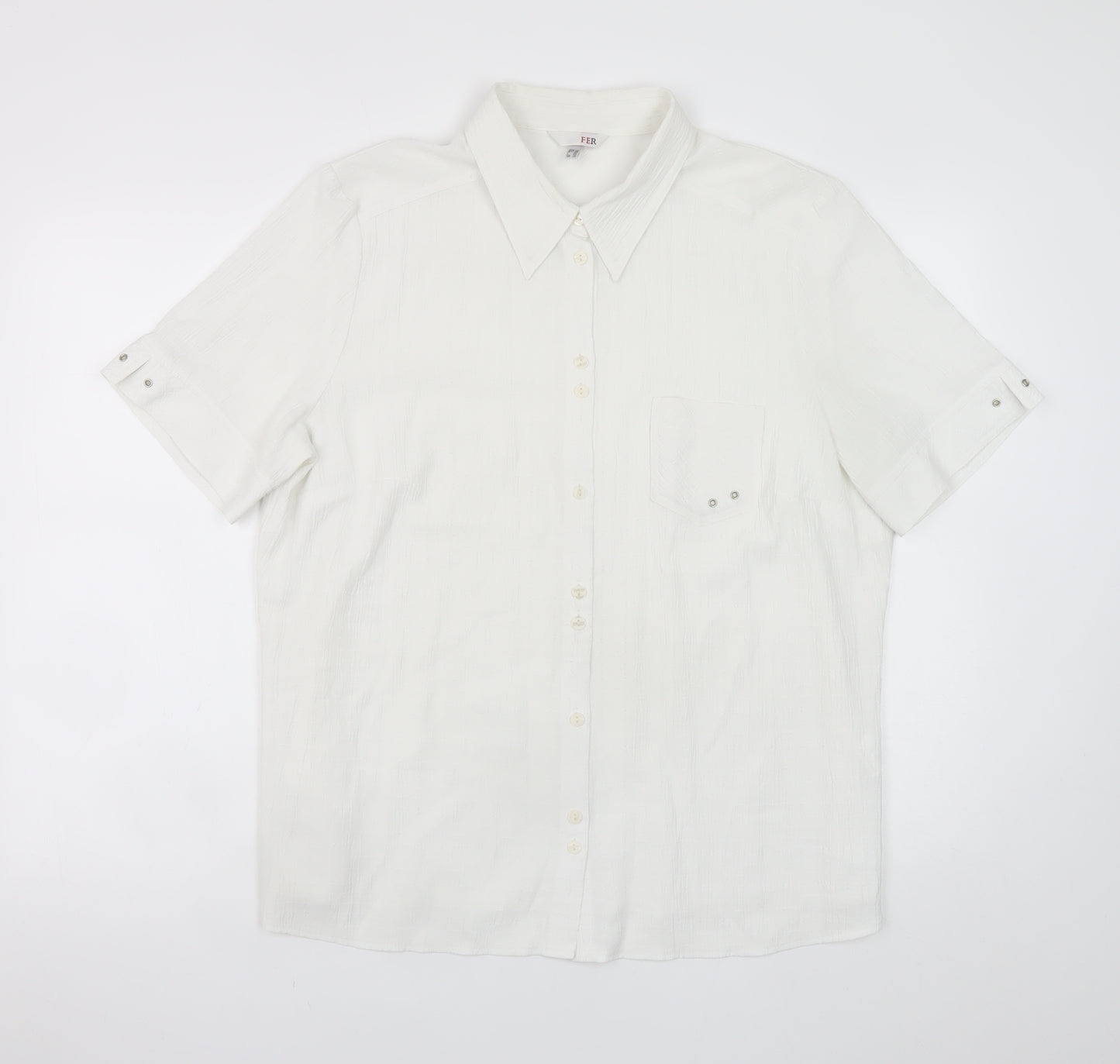 FER Men's White Short Sleeve Regular Fit Button-Up Shirt Size 52