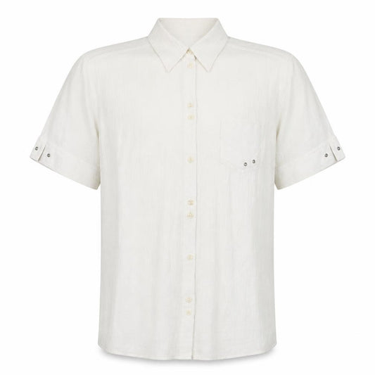 Front view of FER Men's White Short Sleeve Regular Fit Button-Up Shirt, size 52