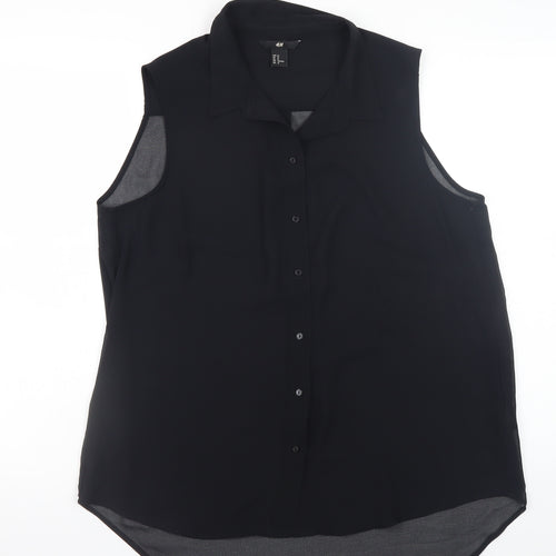 H&M Women's Black Sleeveless Collared Chiffon Blouse Size 14