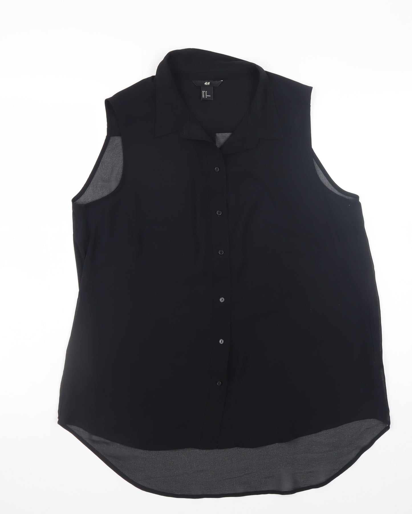 H&M Women's Black Sleeveless Collared Chiffon Blouse Size 14