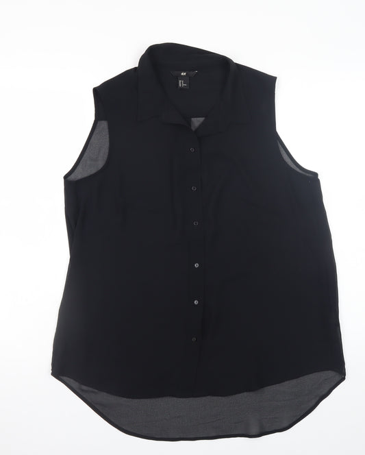 H&M Women's Black Sleeveless Collared Chiffon Blouse Size 14