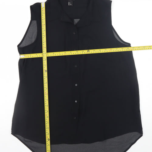 H&M Women's Black Sleeveless Collared Chiffon Blouse Size 14