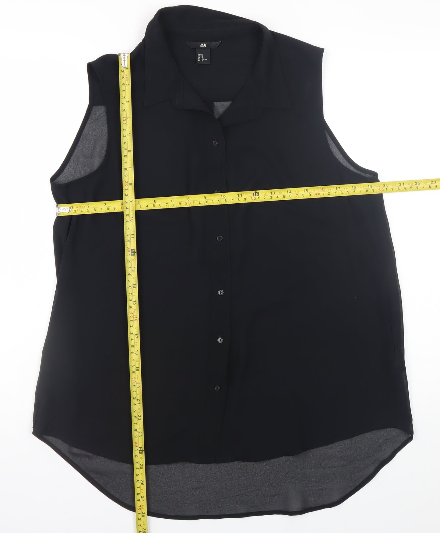 H&M Women's Black Sleeveless Collared Chiffon Blouse Size 14