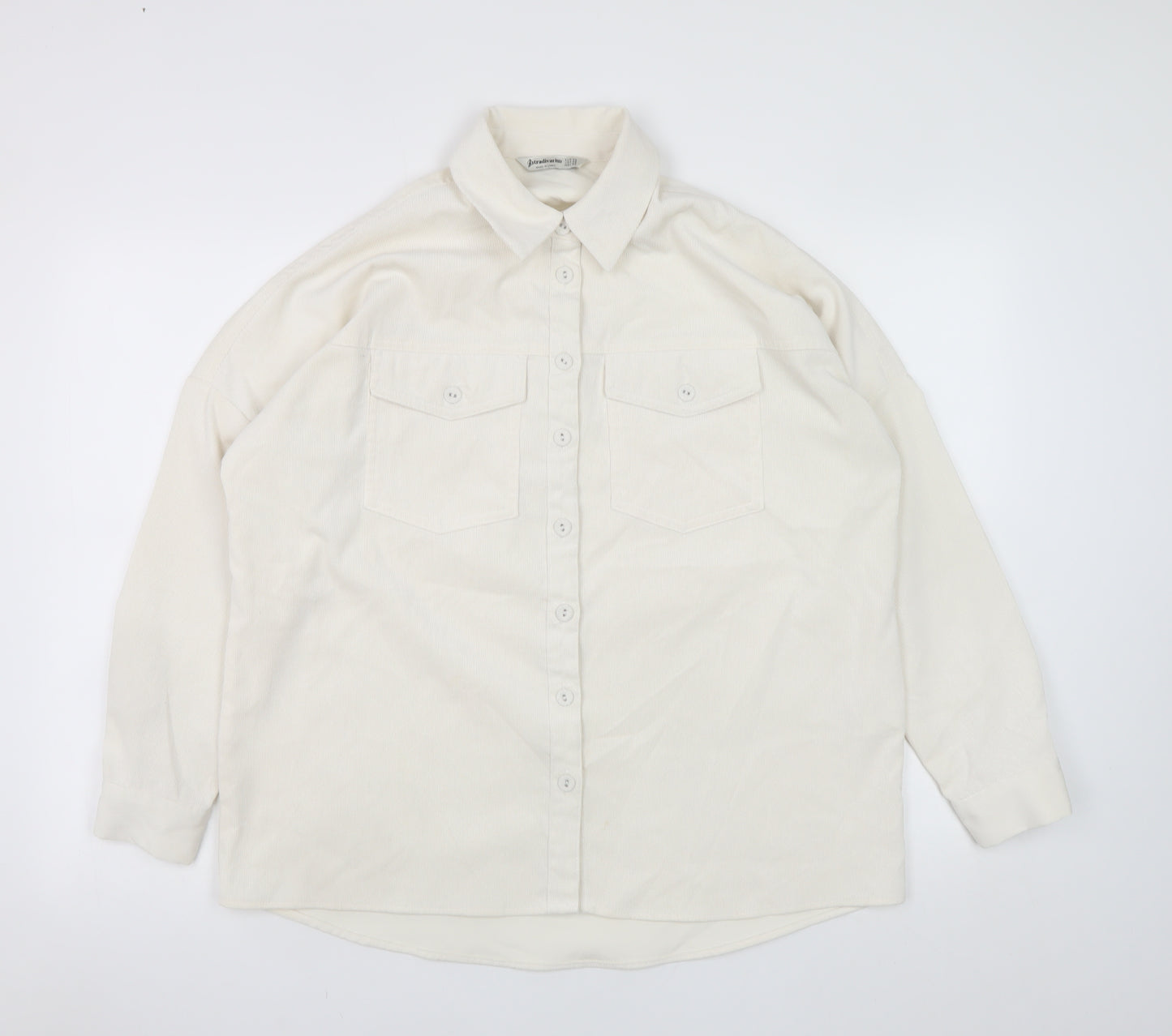Stradivarius Women Ivory Corduroy Button Jacket XS Classic Style