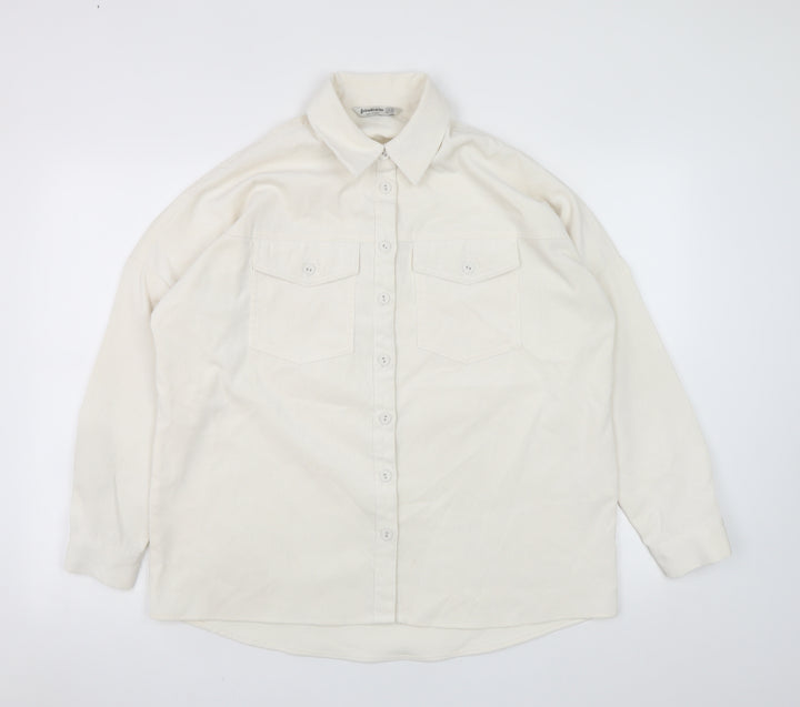 Stradivarius Women Ivory Corduroy Button Jacket XS Classic Style