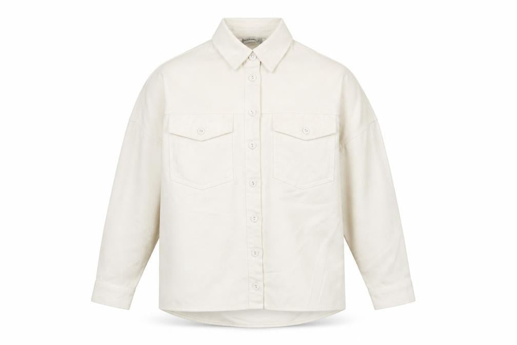 Front view of Stradivarius Women Ivory Corduroy Button Jacket XS Classic Style