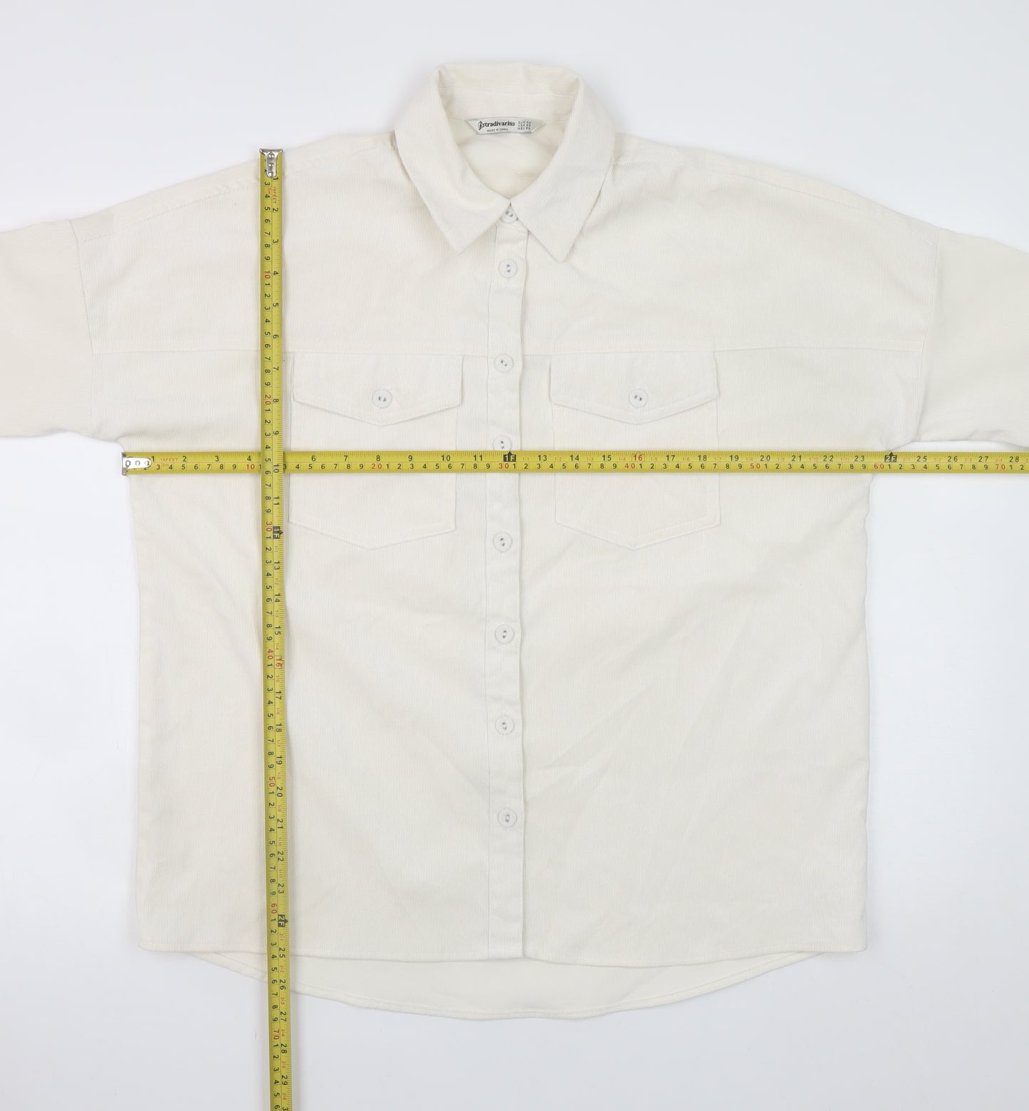 Stradivarius Women Ivory Corduroy Button Jacket XS Classic Style