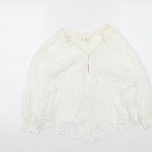 H&M Women White Modal Tunic Blouse Size 8 Long Sleeve Zip Neck