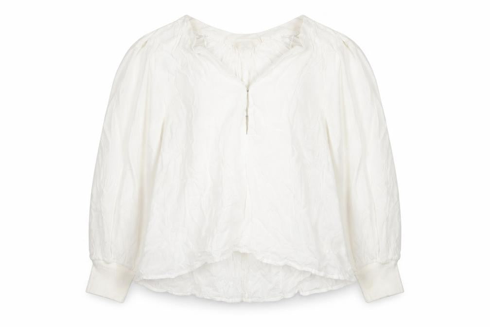 H&M Women White Modal Tunic Blouse Size 8 Long Sleeve Zip Neck