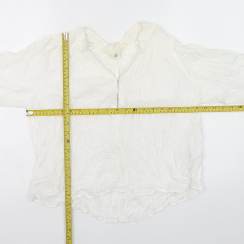 H&M Women White Modal Tunic Blouse Size 8 Long Sleeve Zip Neck