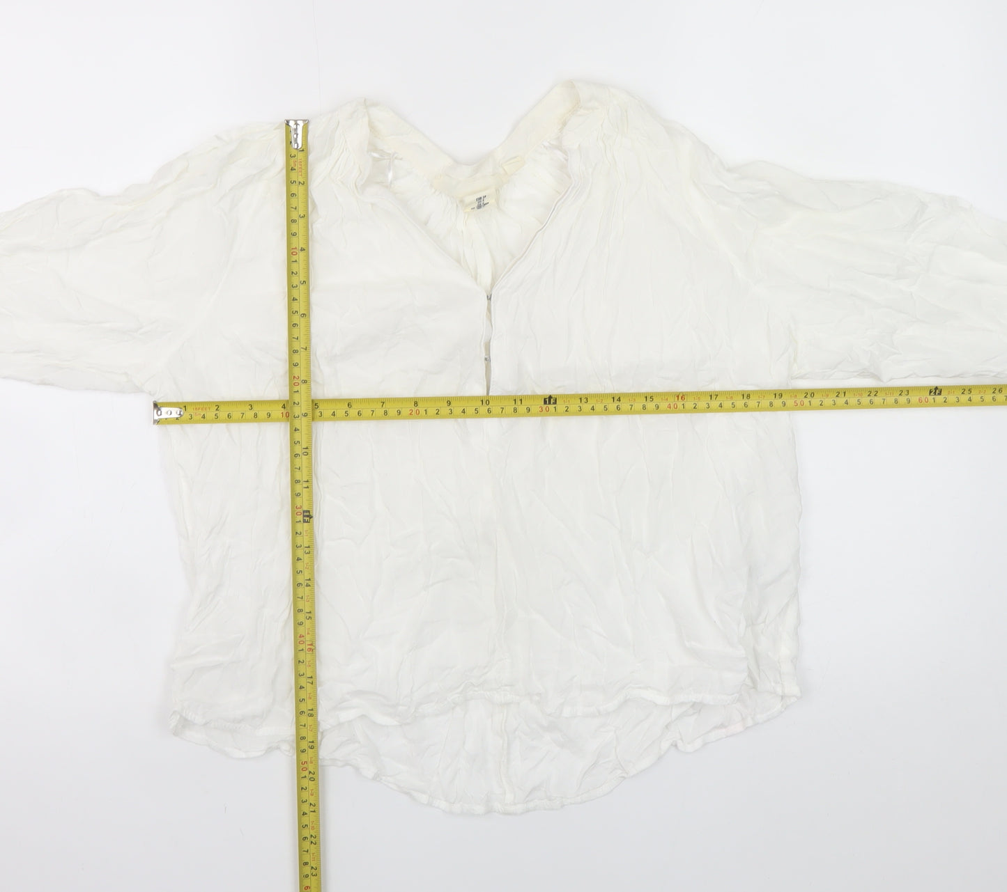 H&M Women White Modal Tunic Blouse Size 8 Long Sleeve Zip Neck