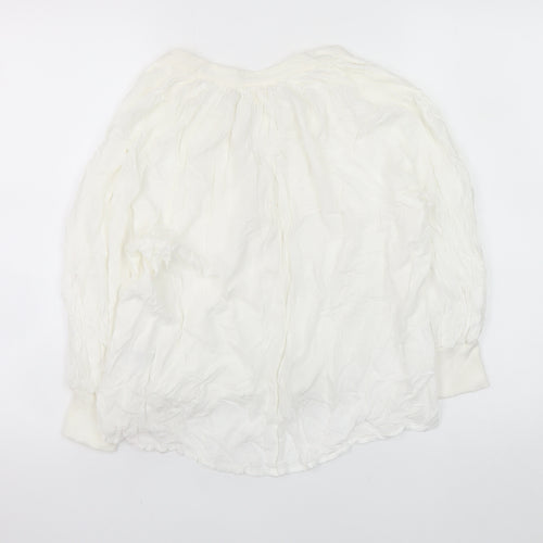 H&M Women White Modal Tunic Blouse Size 8 Long Sleeve Zip Neck