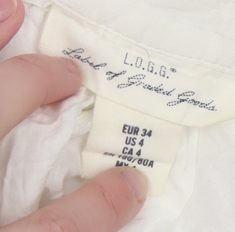 H&M Women White Modal Tunic Blouse Size 8 Long Sleeve Zip Neck