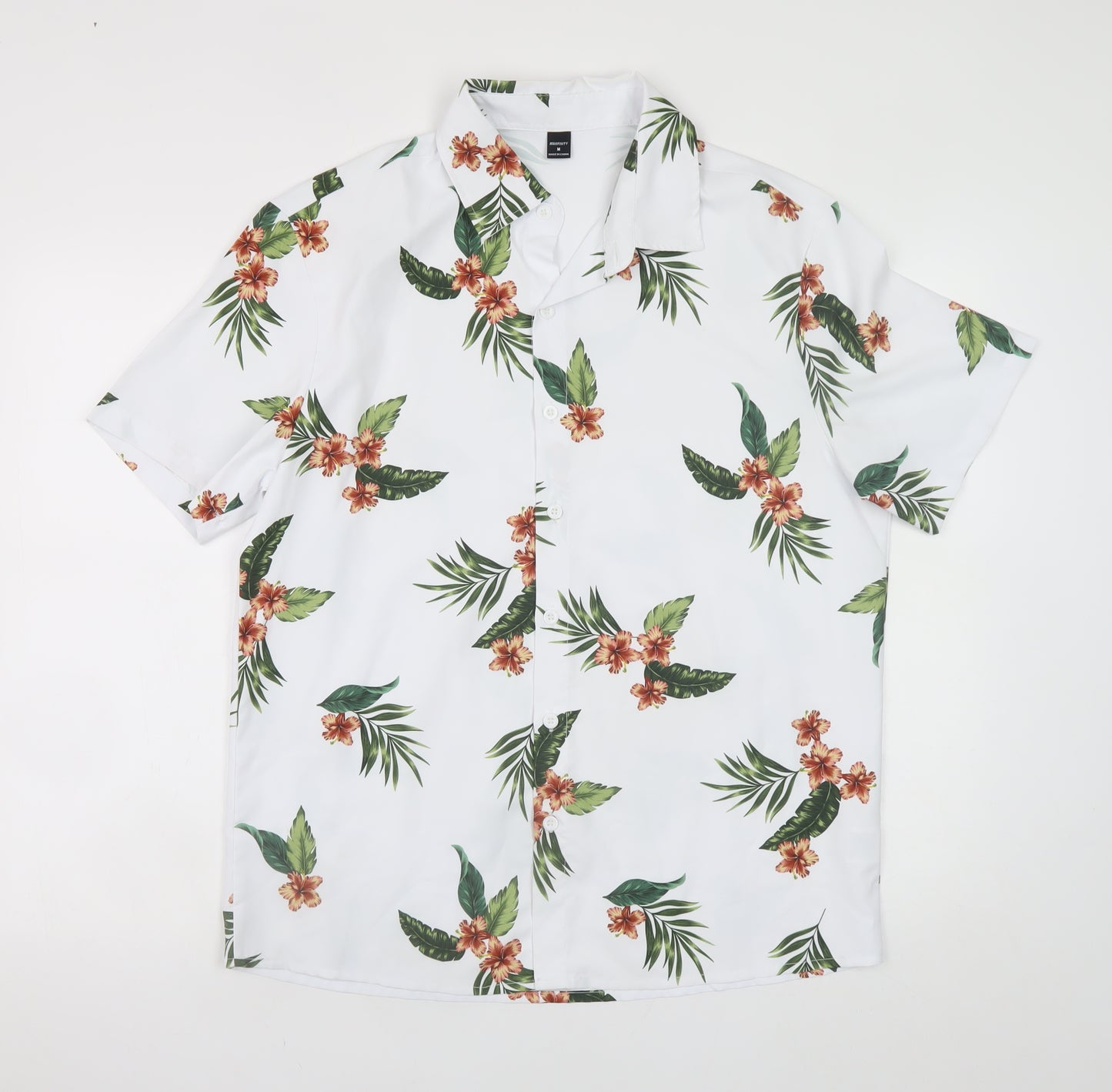 MANFINITY Men's White Tropical Floral Short Sleeve Button-Up Shirt M