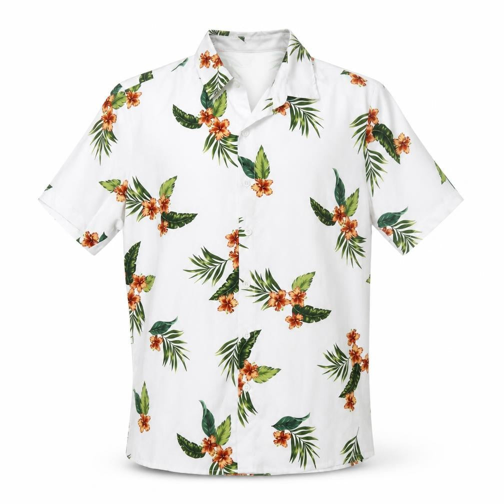 Front view of MANFINITY Men's White Tropical Floral Short Sleeve Button-Up Shirt M