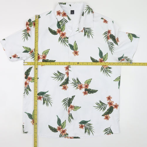 MANFINITY Men's White Tropical Floral Short Sleeve Button-Up Shirt M