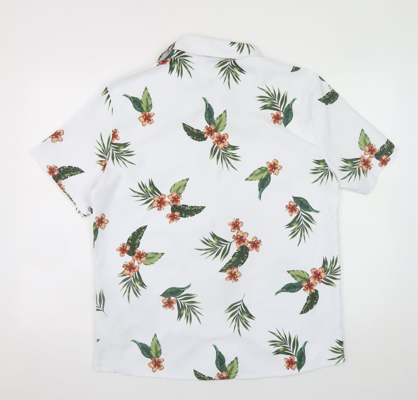 MANFINITY Men's White Tropical Floral Short Sleeve Button-Up Shirt M