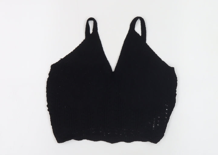 Primark Womens Black Knit V-Neck Sleeveless Cropped Jumper S