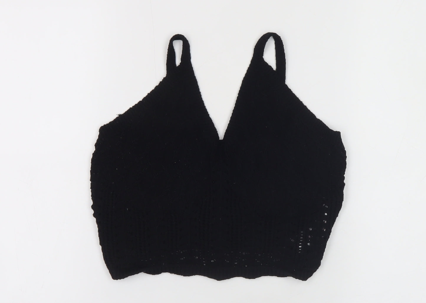 Primark Womens Black Knit V-Neck Sleeveless Cropped Jumper S