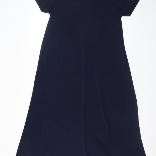 Saiph Lab Women Blue A-Line Midi Dress M Short Sleeve Classic Style