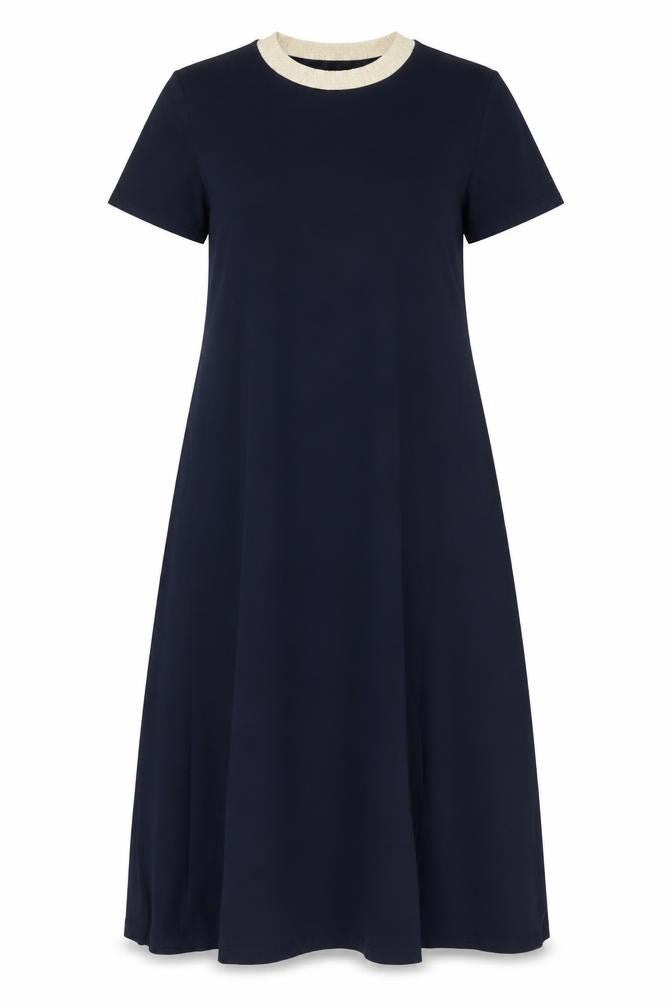 Saiph Lab Women Blue A-Line Midi Dress M Short Sleeve Classic Style